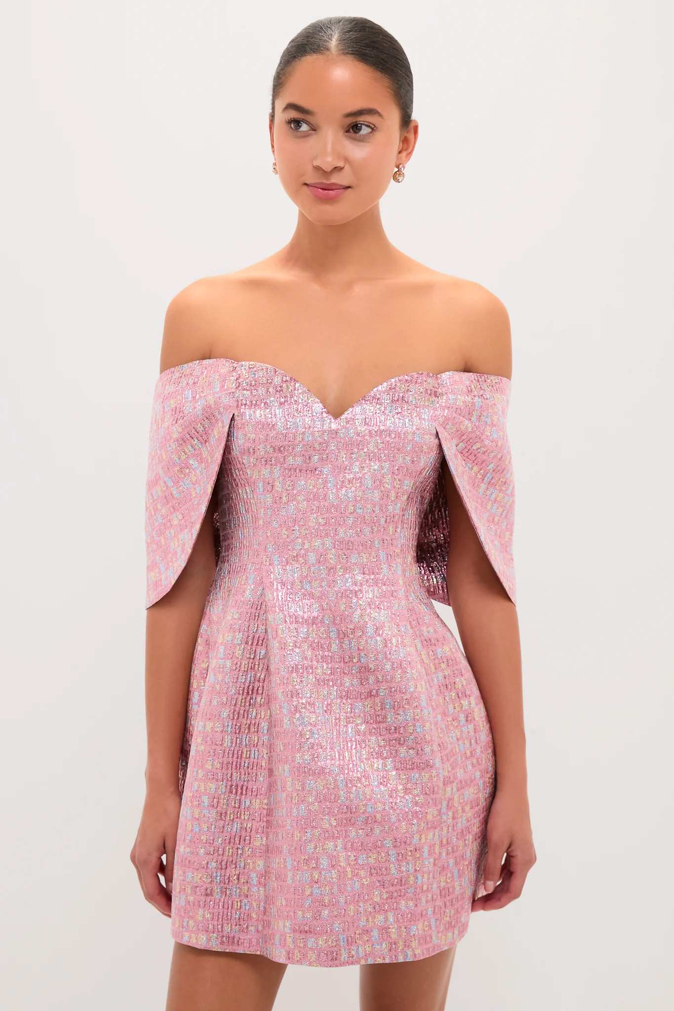 Pink Multi Jacquard Off-the-Shoulder Kara Mini Dress | Tuckernuck (US)