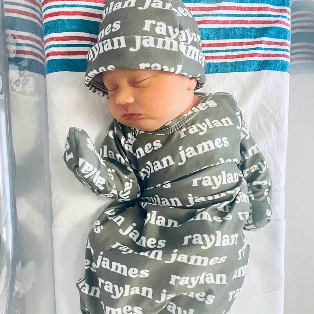 Solid Avocado Personalized Newborn Baby Knot Gown | Caden Lane