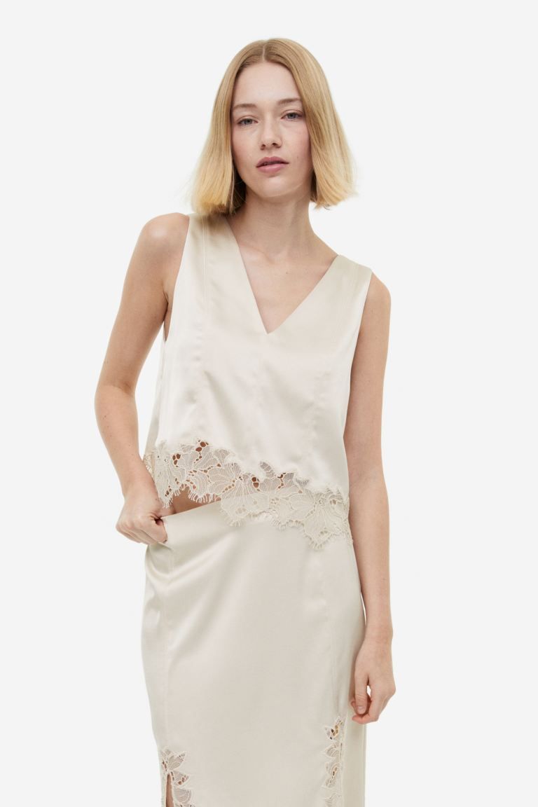 Lace-trimmed Satin Top | H&M (US)
