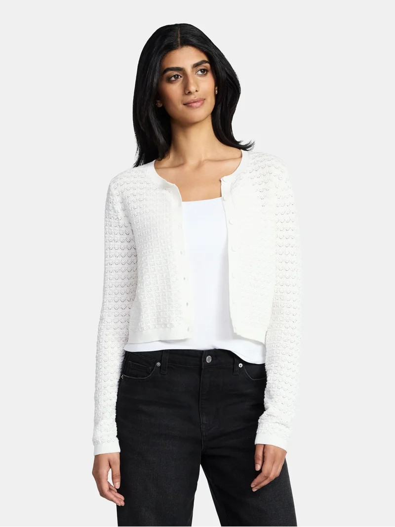 Madden NYC Women's Cotton Crochet Sweater Cardigan, Sizes XXS-XXL | Walmart (US)