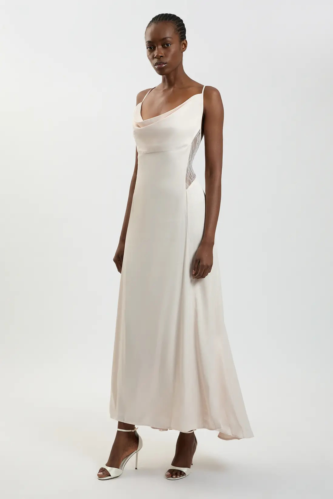 Lace Insert Satin Viscose Bias Cut Maxi Dress | Karen Millen