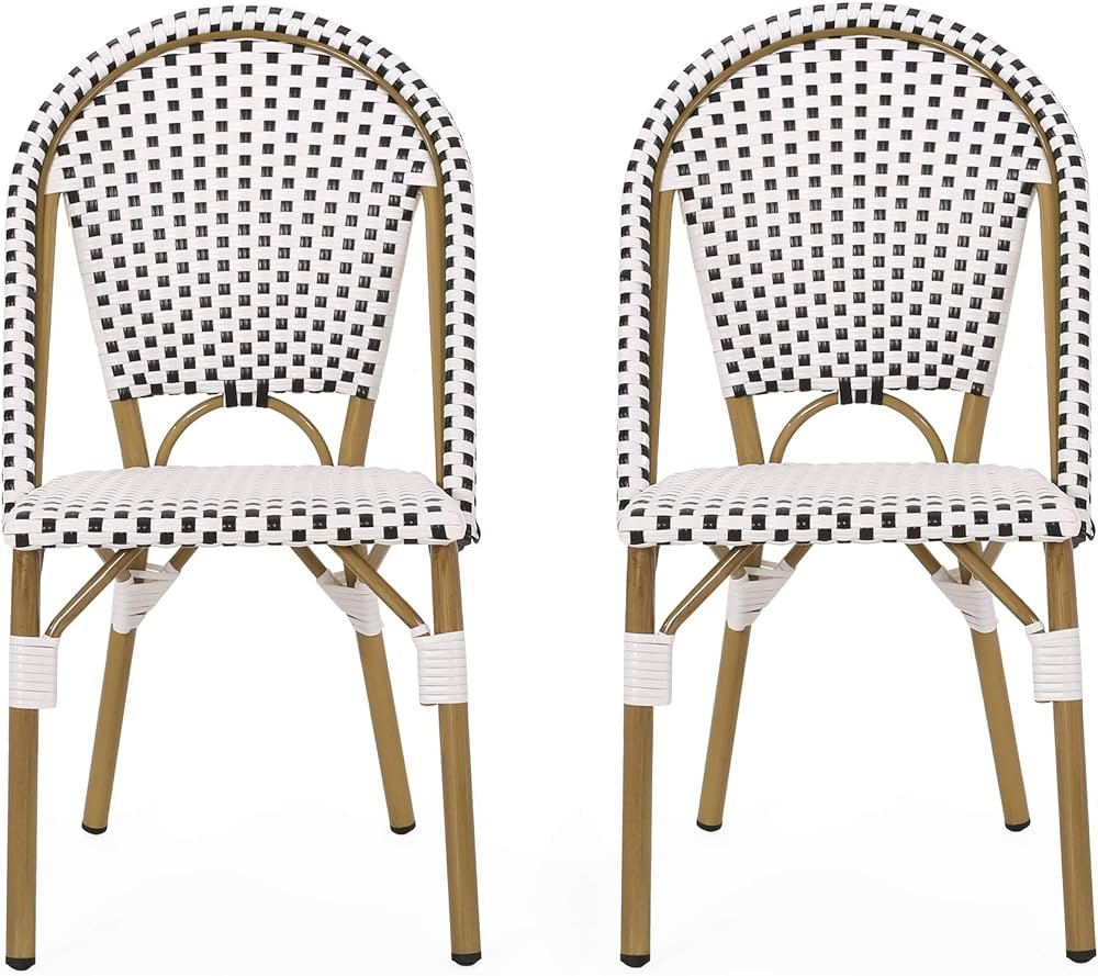 Christopher Knight Home Philomena Outdoor French Bistro Chair (Set of 2), Black + White + Bamboo ... | Amazon (US)