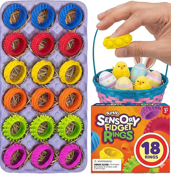 BunMo Easter Fidget Toys - 18 Pack Silicone Ring Fidget Set w/ 6 Textures - Easter Fidgets -Senso... | Amazon (US)
