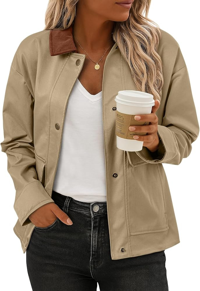 EVALESS Jackets for Women Fall Fashion 2025 Lightweight Coat Button Down Cropped Shackets With Po... | Amazon (US)
