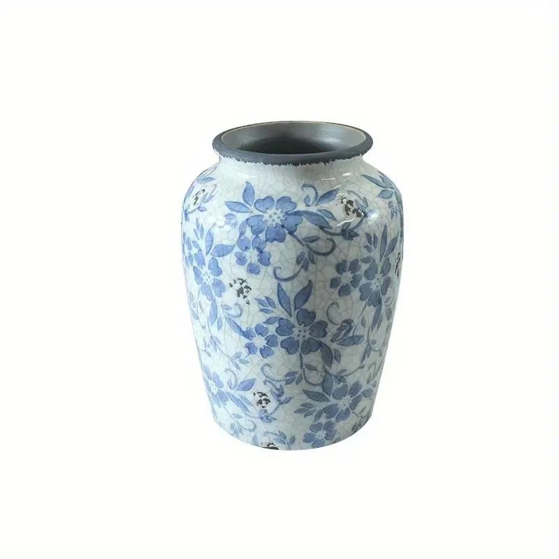 1pc Retro Blue And Flower Ice Crack Ceramic Bottle, Hydroponic Flower Arrangement Living Room Orn... | Temu Affiliate Program