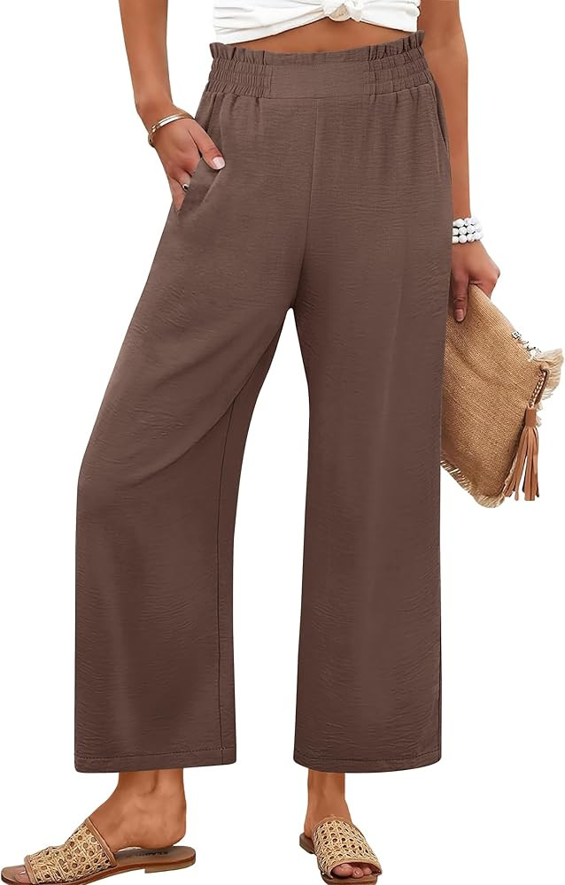 ANRABESS Womens Wide Leg Palazzo Pants Summer Beach High Waisted Cropped Flowy Pants 2026 Dressy ... | Amazon (US)