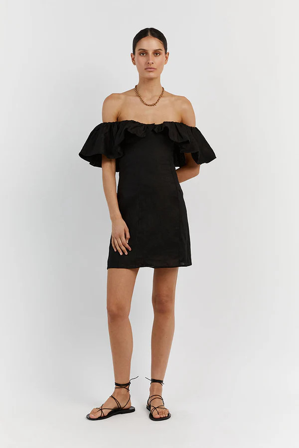 ISABELLE BLACK LINEN MINI DRESS | DISSH