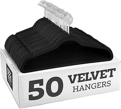 Premium Non-Slip Velvet Hangers - Clothes Hangers (50 Pack) Ultra Thin Space Saving 360° Swivel ... | Amazon (UK)