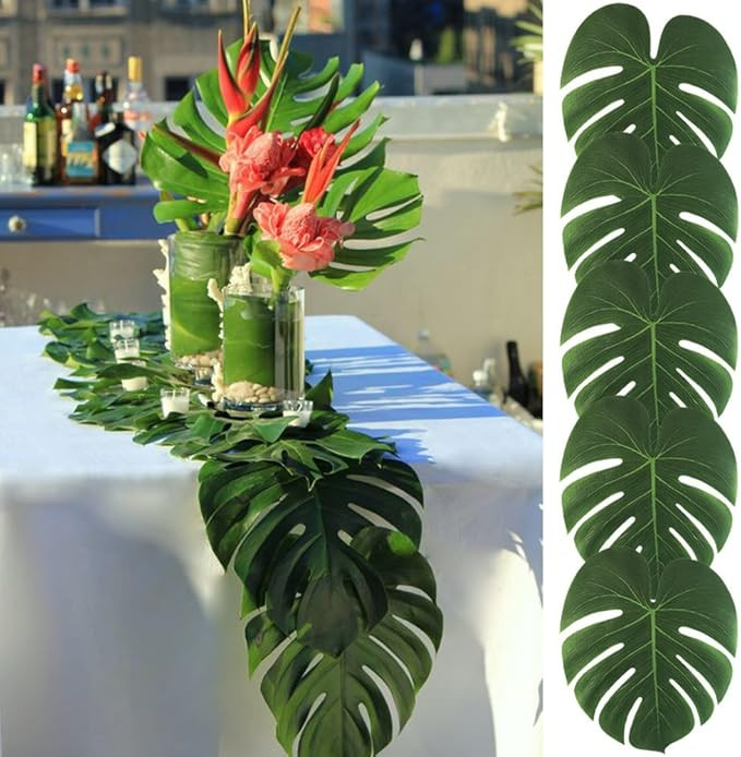 AerWo 14" Artificial Tropical Palm Leaves, 48PCS Extra Large Safari Leaves Monstera Fake Leaves f... | Amazon (US)