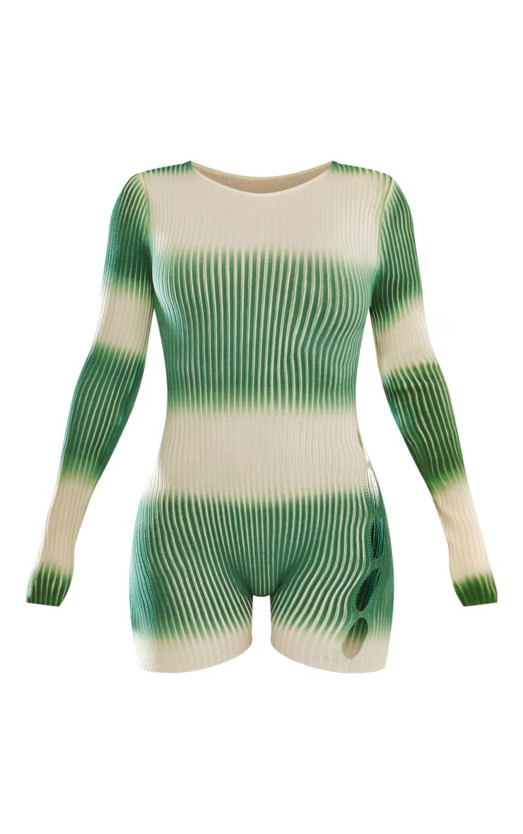 Green Tie Dye Cut Out Knit Romper | PrettyLittleThing US