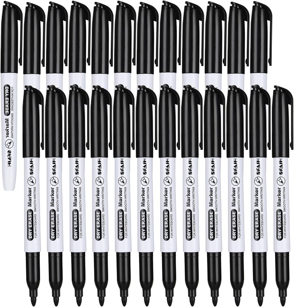 Fine Tip Dry Erase Markers - 24 Pack Black Whiteboard Erasable Markers Bulk for Kids Adults, Idea... | Amazon (US)
