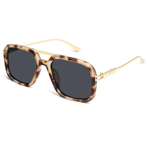 VANLINKER Retro Aviator Sunglasses for Women Men Trendy Square 70s Vintage Classic UV400 Sun Glasses VL9800,Tortoise/Grey | Amazon (US)