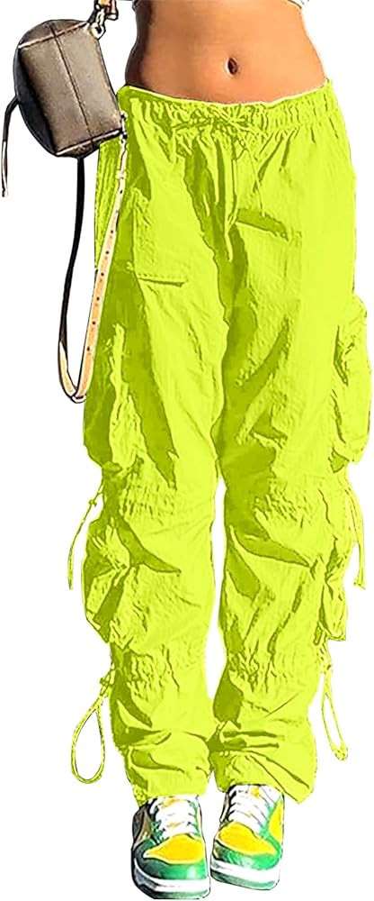 QYANGG Baggy Parachute Pants for Women& Girls Drawstring Elastic Low Waist Ruched Cargo Pants Mul... | Amazon (US)