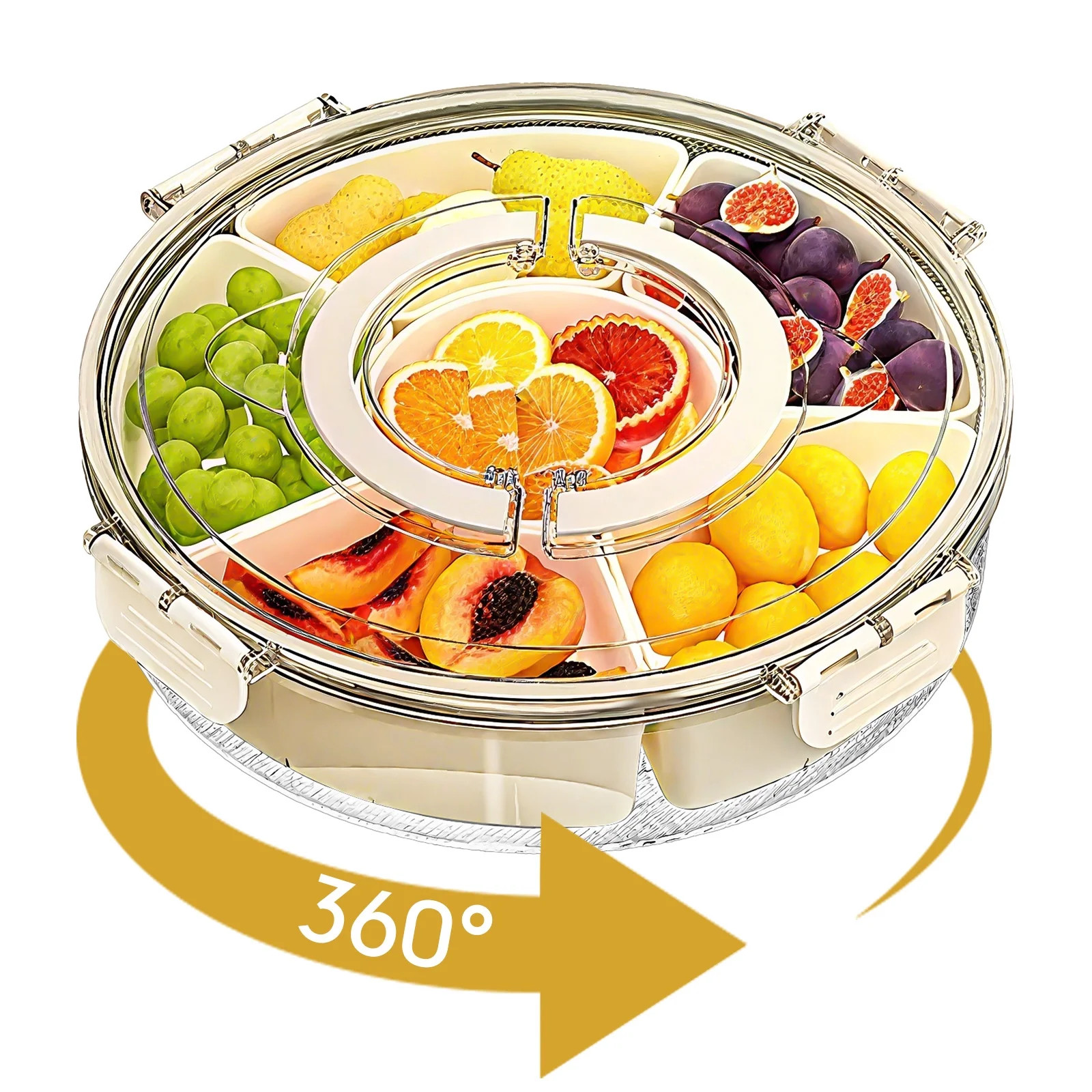 SPOKKI Divided Rotating Serving Tray with Lid and Handle Snackle Box Container for Fruits Snacks ... | Walmart (US)