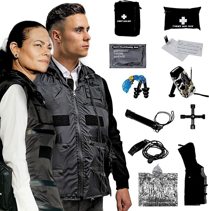 FIRST MINUTE VEST urban emergency kit to face disaster, earthquakes, hurricanes. Fire-resistant w... | Amazon (US)