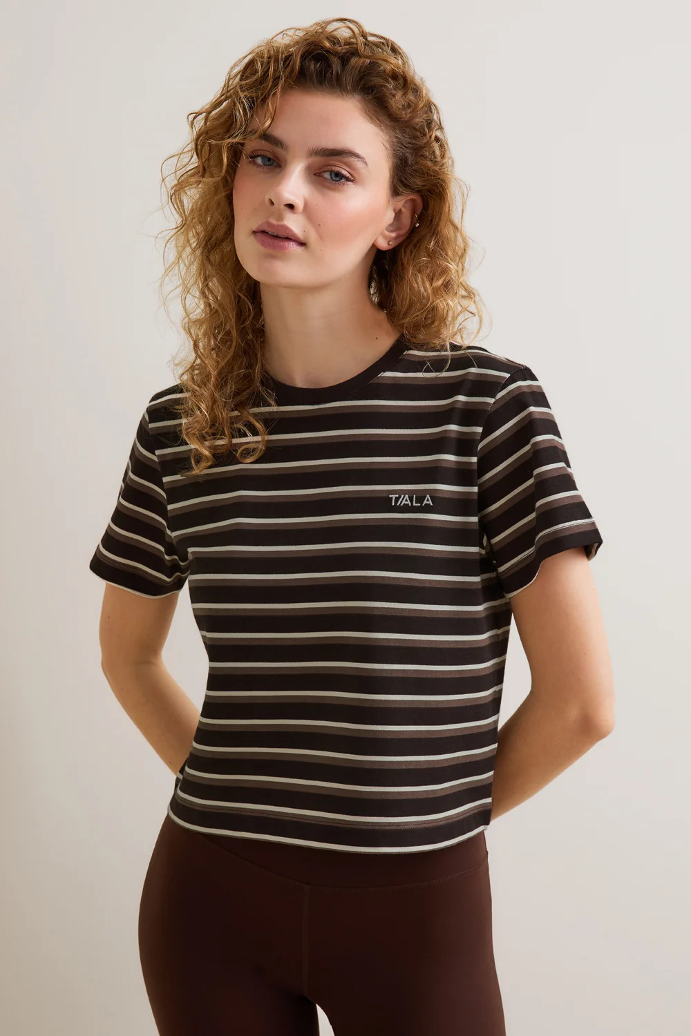 Boxy Baby Tee - Brown Stripe | TALA (UK)