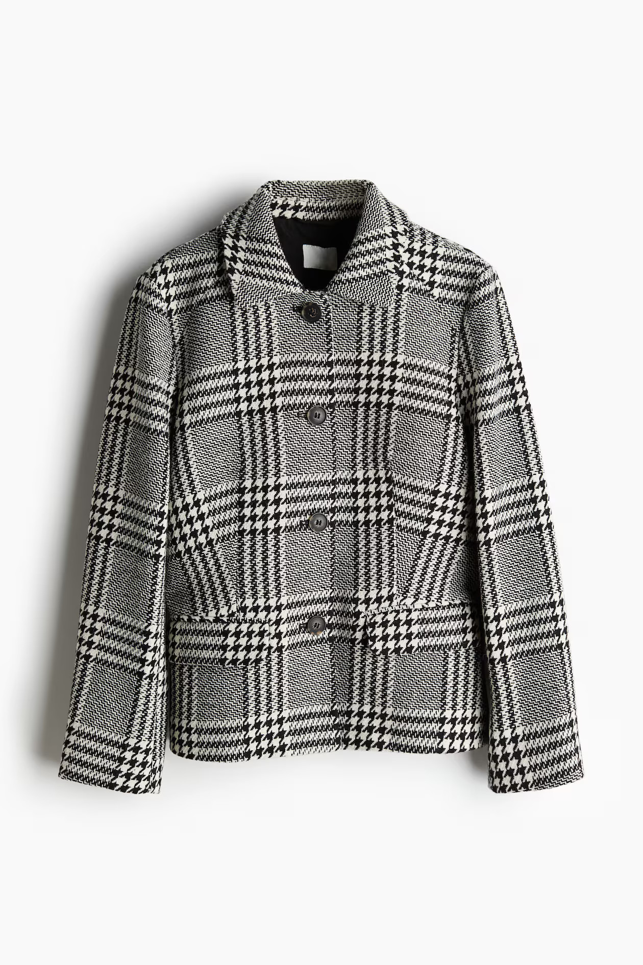 Jacket - Long sleeve - Regular length - Black/Checked - Ladies | H&M GB | H&M (UK, MY, IN, SG, PH, TW, HK)