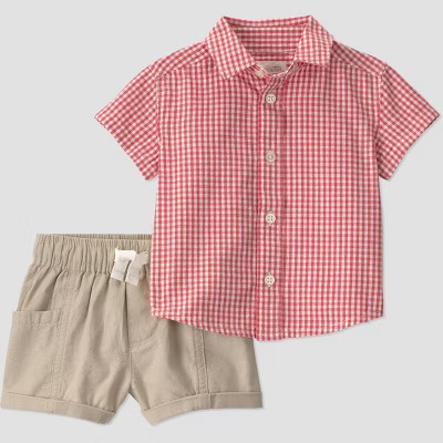 Little Planet by Carter's Baby Boys' Organic 2pc Gingham Woven Set - Red Newborn | Target