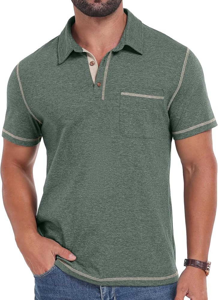 Sailwind Men's Short Sleeve Polo Shirts Casual Summer Classic Collared Golf Shirt with Pocket | Amazon (US)