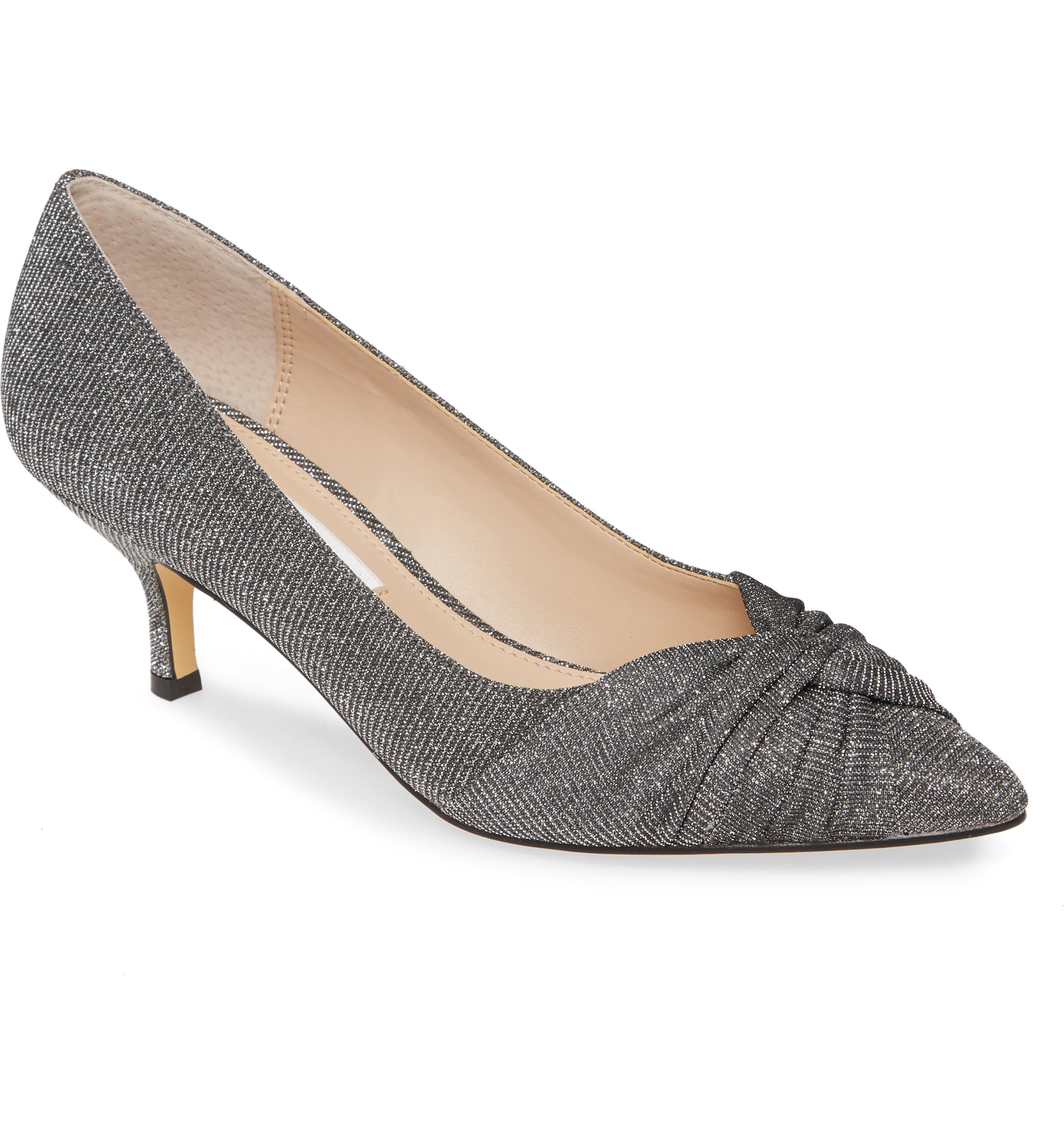 pewter low heel evening shoes