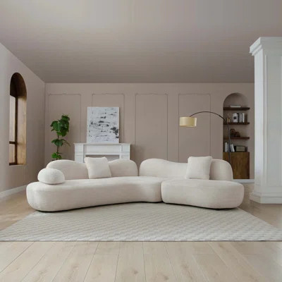 Modern Sectional Curved Sofa, White Boucle 5-Seater Modular Sofa Couch, Non-Compressed Upholstered Sofa with Solid Wood Frame with Unique Butterfly Ba | Wayfair North America