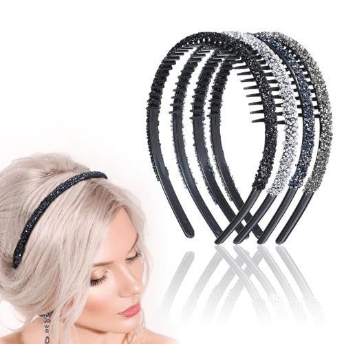 Rhinestone Headband for Women 4 Pcs Christmas Crystal Headband with Teeth Glitter Sparkly Rhinestone Hairband Bling Diamond Headwear Non Slip Hair Band Hair Accessories for Birthday Holiday Wedding | Amazon (US)