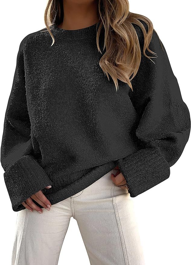 ANRABESS Women's Crewneck Long Sleeve Oversized Fuzzy Knit Chunky Warm Pullover Sweater Top | Amazon (US)