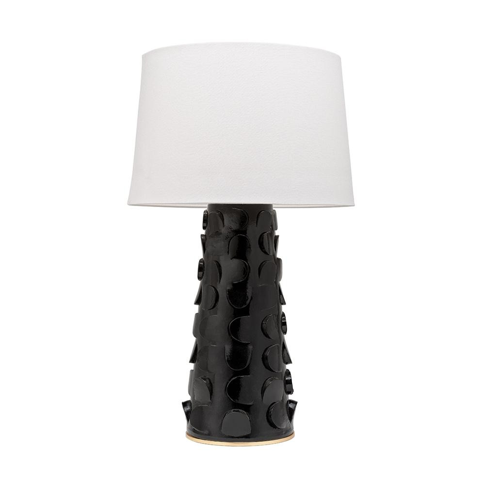 Naomi 26.75 in. 1-Light Black Lustro/Gold Leaf Table Lamp with Off White Shade | The Home Depot