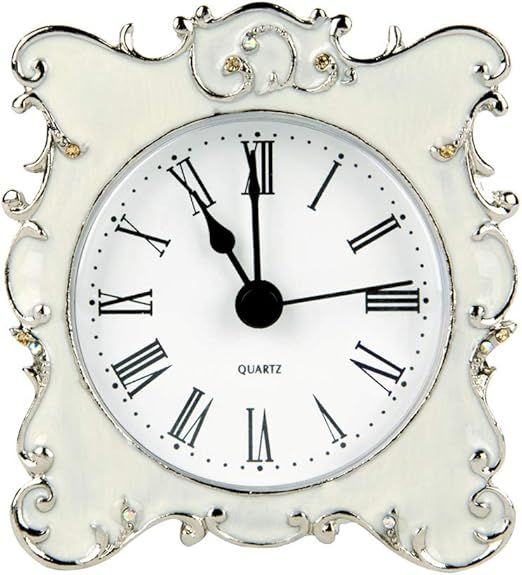 NIKKY HOME Pewter Pretty Small and Cute Vintage Table Clock with Quartz Analog Crystal Rhinestone... | Amazon (US)