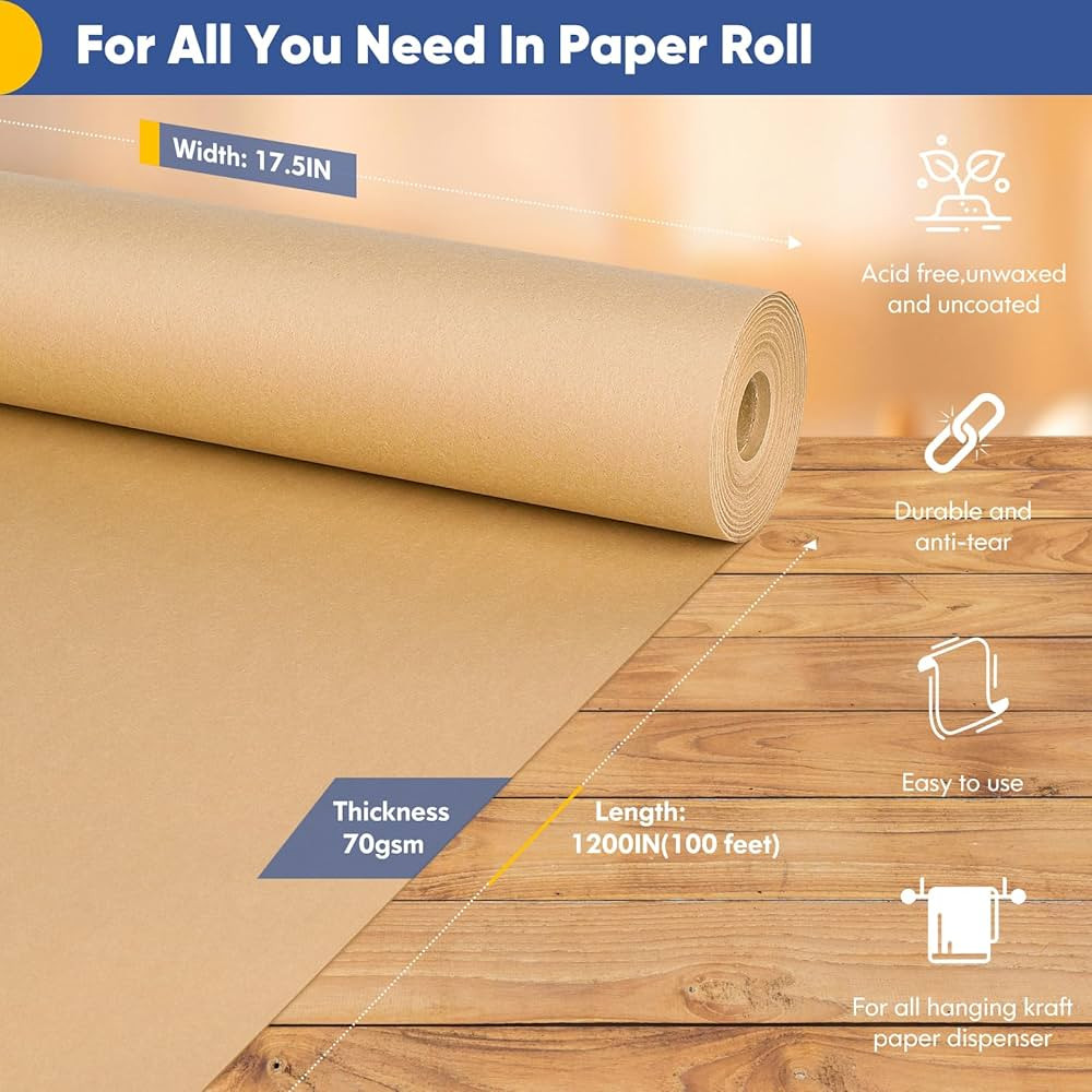 Vanhench Brown Wrapping Paper, Craft Kraft Paper 17.5"x 1200"(100') for Gift Wrapping Bulletin Bo... | Amazon (US)