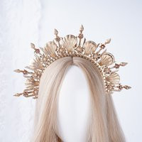 Shell Pearl Halo Crown Gold, For Women, Zip Tie Jewelry, Gold Glitter Crown, Wedding Crown, Elven Headpiece, Gold Headband | Etsy (US)