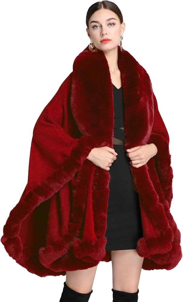 Obosoyo Ponchos for Women Shawls and Wraps Evening Dresses Faux Fur Collar Cloak Cape Pashmina | Amazon (US)