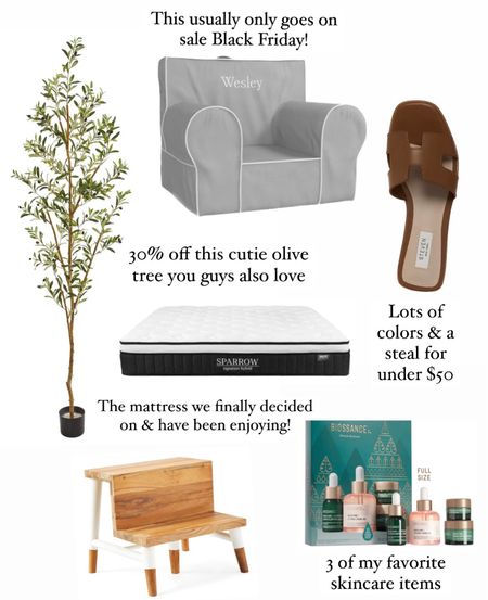 Memorial Day weekend sales!
We have the mattress in medium firmness and have been enjoying it. The cute olive tree is a great value and goes in so many different spots around the house. 

Have heard such great things about these Steve Madden shoes (Hermes look for less)
Biossance is also offering a free gift on orders $75+ I love their rose face oil for everyday use and gentle eye cream! There’s currently an amazing value on the eye cream - 2 for the price of 1 plus discounts. 

#LTKhome #LTKunder100 #LTKsalealert