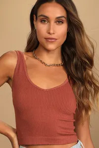 Solid Rib Brown Cropped Tank Top | Lulus (US)