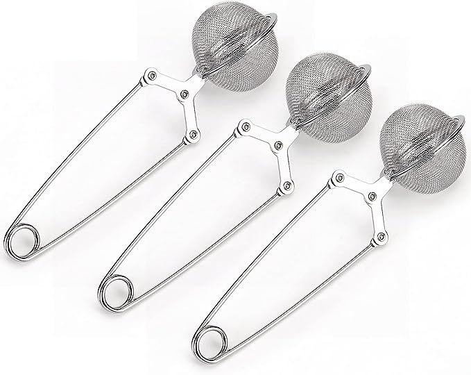 Snap Ball Tea Strainer, JEXCULL 3 Pack Premium Stainless Steel Tea Strainer with Handle for Loose... | Amazon (US)