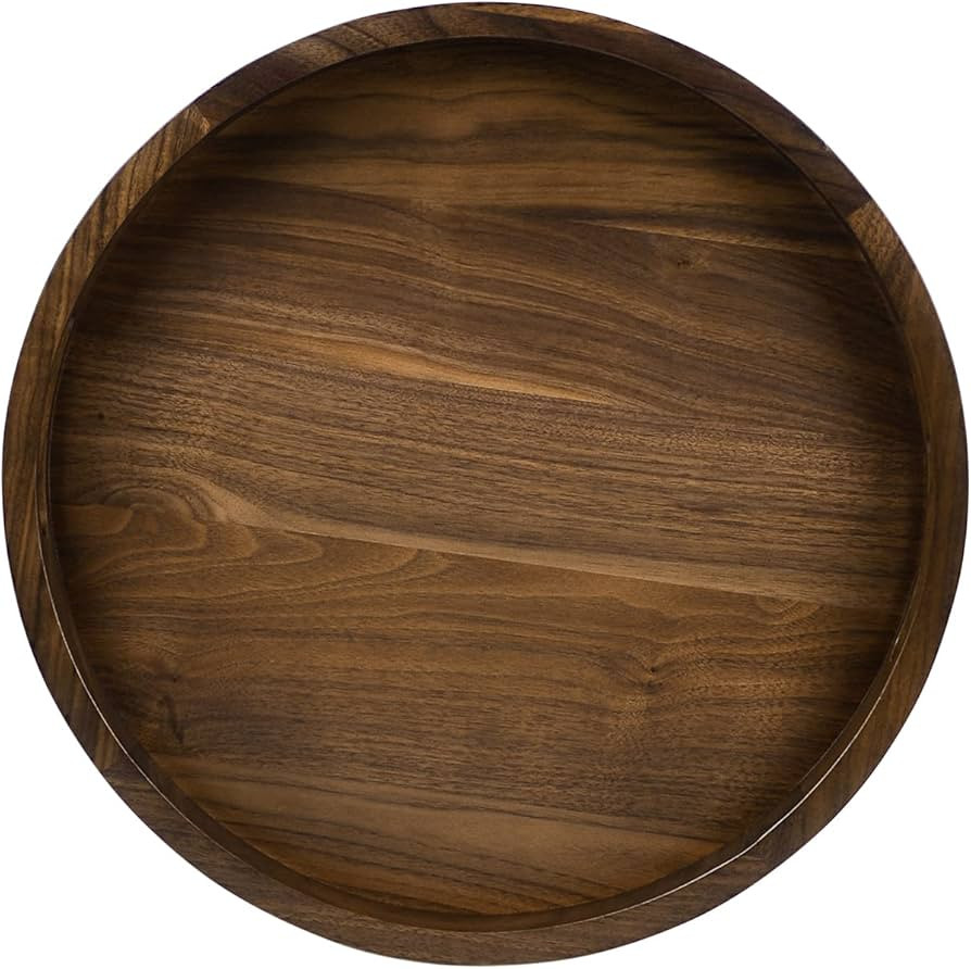 15 x 15 inches Round Ottoman Table Tray, Wooden Solid Black Walnut Circle Platter Decorative Serv... | Amazon (US)