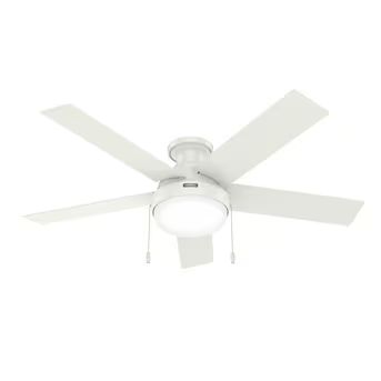 Hunter  Germantown 52-in Fresh White LED Indoor Flush Mount Ceiling Fan with Light (5-Blade) | Lowe's