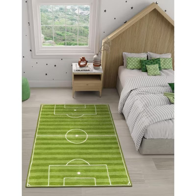 Unique Loom Playtime Kids Wool Collection Area Rug - Soccer Field (8'  x 10' Rectangle Green/Light Green) | Target