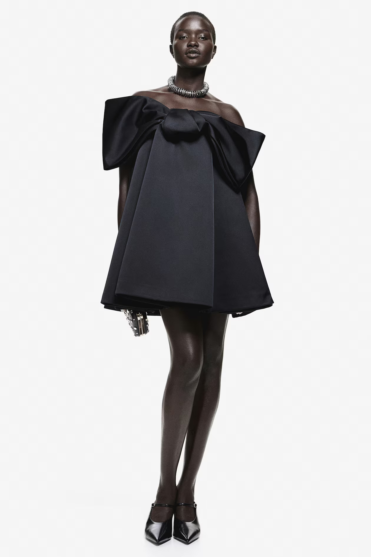 Bow-Front Satin Mini Dress - Black - Ladies | H&M CA | H&M (US + CA)
