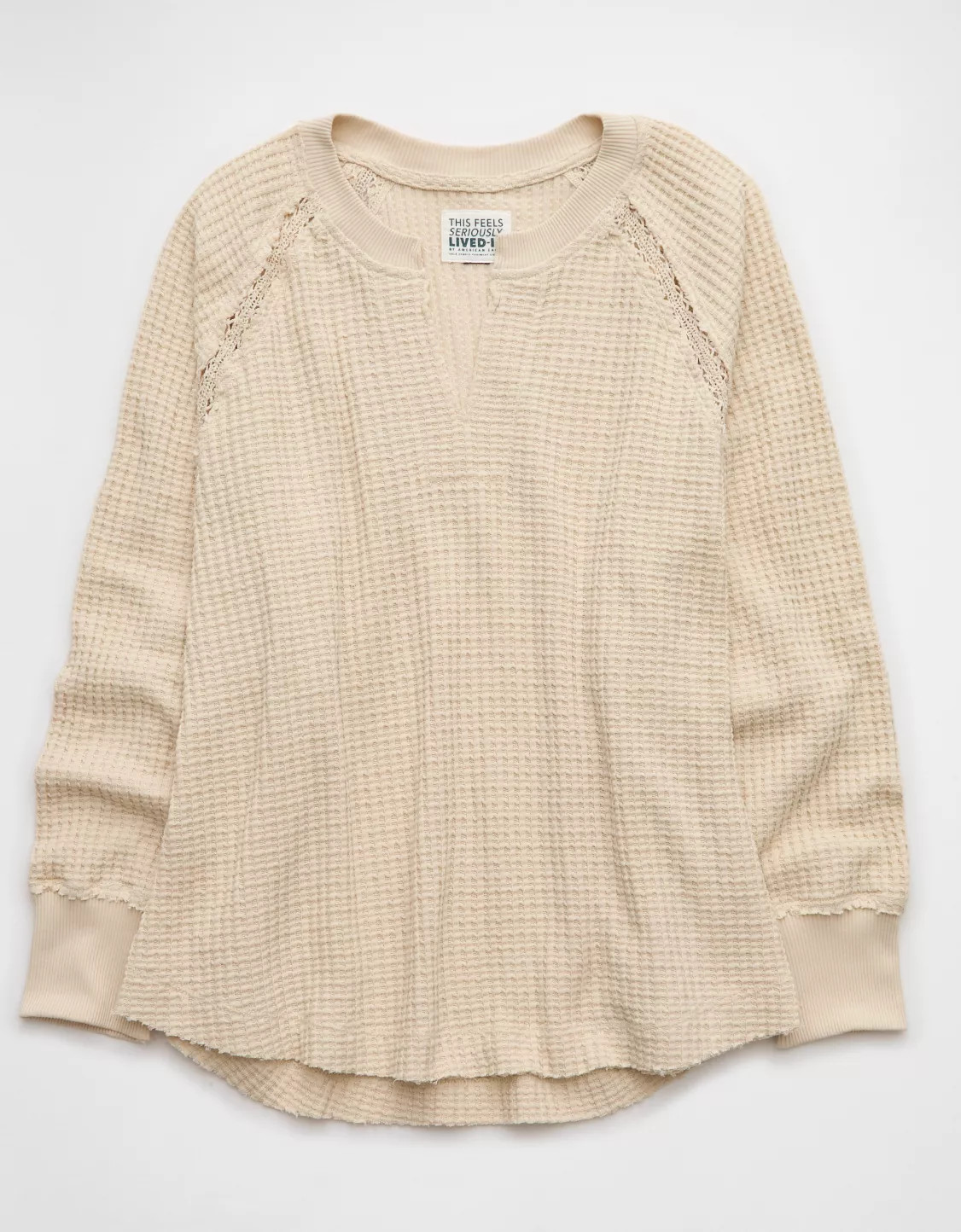 AE Big Hug Notch Neck Waffle Sweatshirt | American Eagle Outfitters (US & CA)