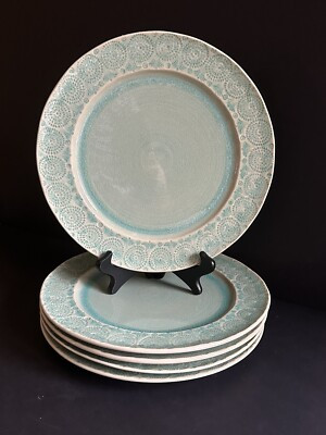 Anthropologie Old Havana Mint Crackled Glaze Dinner Plates 5 Piece Set  11.25” | eBay US