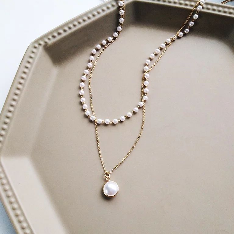 JINSIJU Women Artificial Pearl Necklace with Pendant, Multi-layer Neck Accessories with Adjustabl... | Walmart (US)