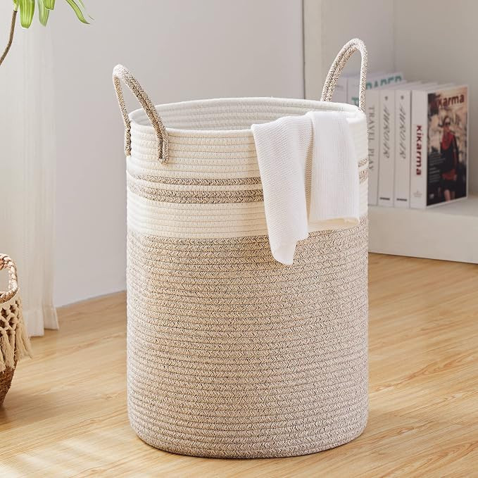 72L Large Woven Laundry Hamper by Fiona's magic, Tall Cotton Rope Storage Basket, Jute Baby Nurse... | Amazon (US)