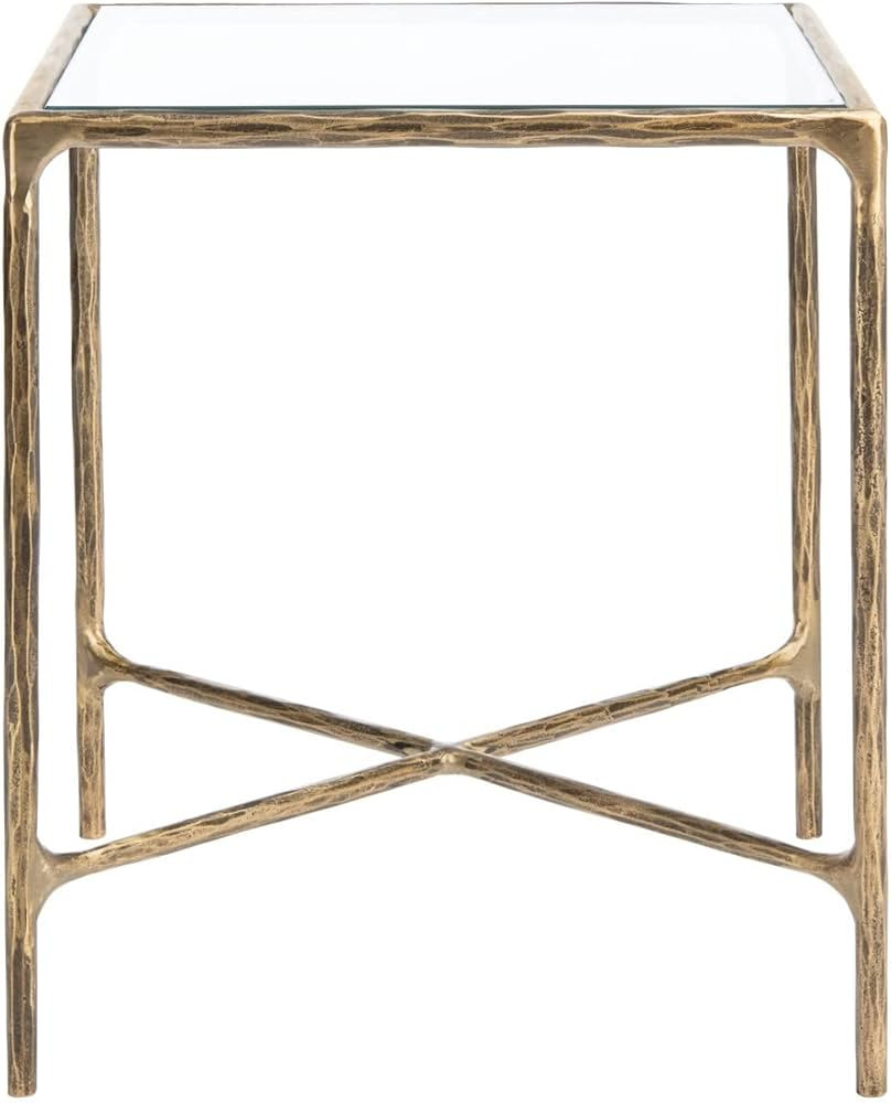 SAFAVIEH Couture Home Collection Jessa Brass Metal/Tempered Glass Top Square End Table (Fully Ass... | Amazon (US)