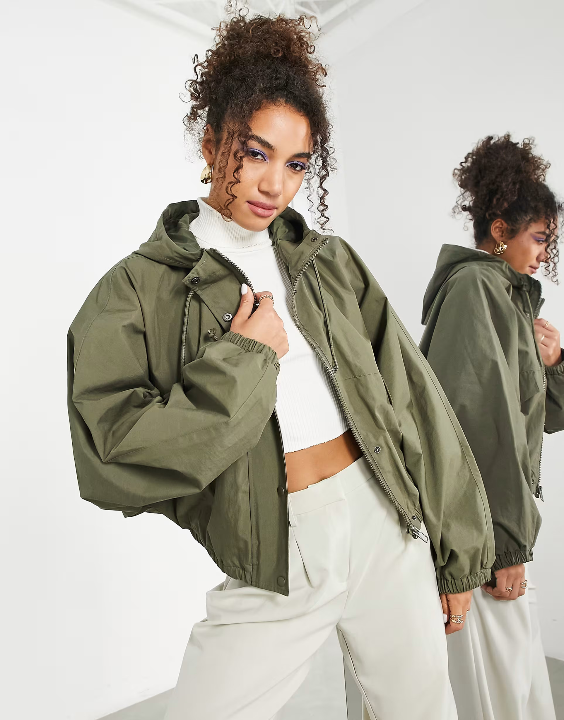 ASOS EDITION cropped hooded parka jacket in khaki | ASOS (Global)