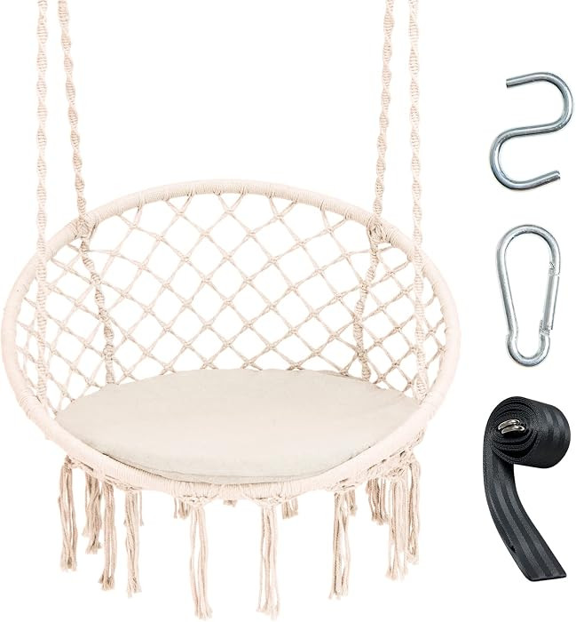 Giantex Hammock Chair Macrame Swing - Hanging Chair with Cushion and Hardware Kit, 330 LBS Weight... | Amazon (US)