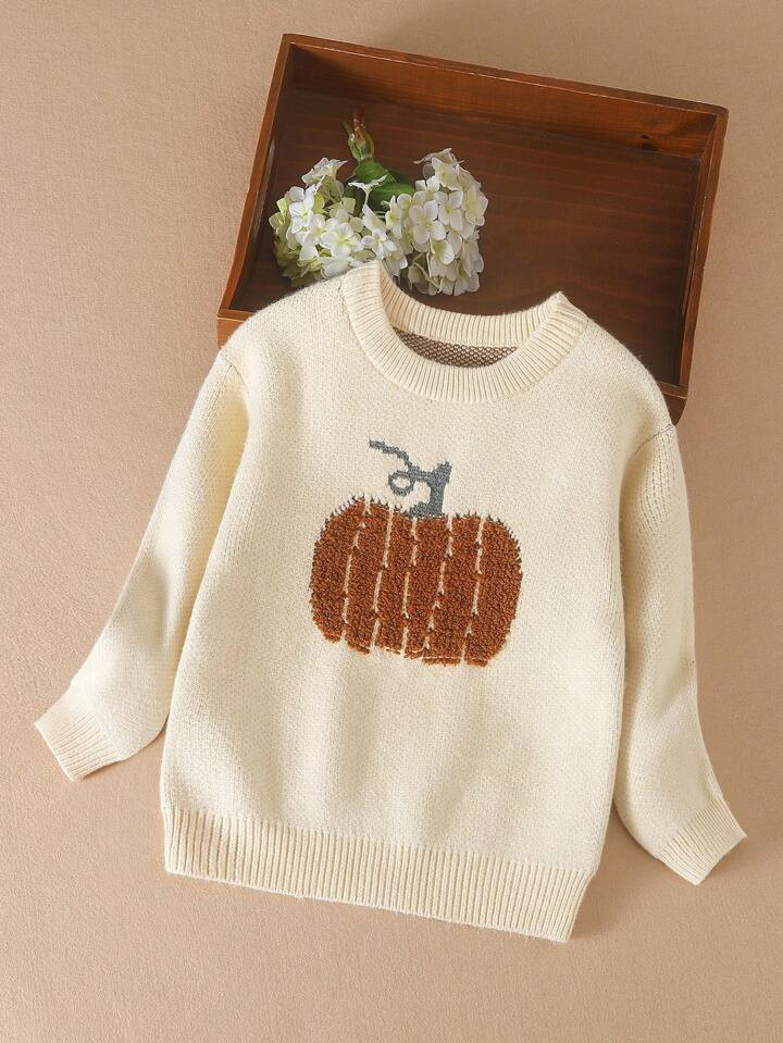Young Girl Pumpkin Pattern Sweater | SHEIN