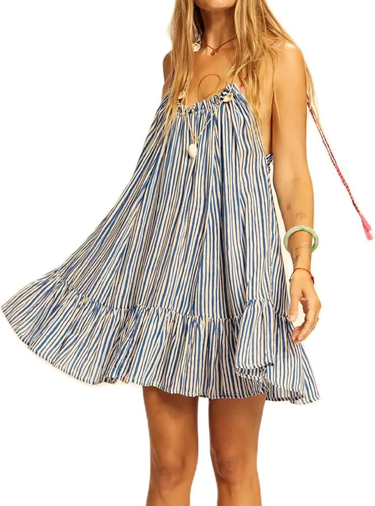 Women Graphic Mini Cami Dress Spaghetti Strap Floral Boho Short Dress Flowy Summer Holiday Beach ... | Amazon (US)