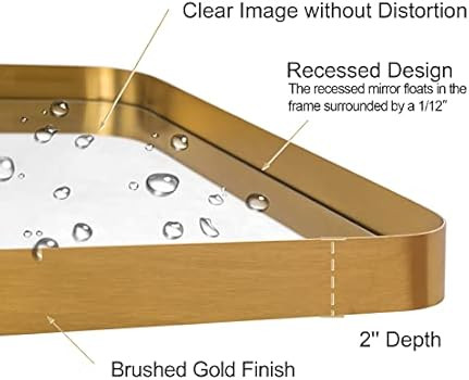 ANDY STAR Brushed Gold Rectangle Bathroom Mirror for Wall, 22x30” Brass Metal Rounded Corner Re... | Amazon (US)