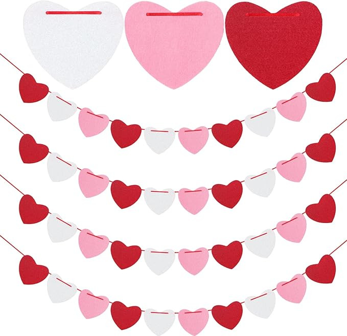 Anwyll Heart Felt Garland,NO-DIY Happy Valentines Felt Heart Day Decoration,Red Pink White Valent... | Amazon (US)